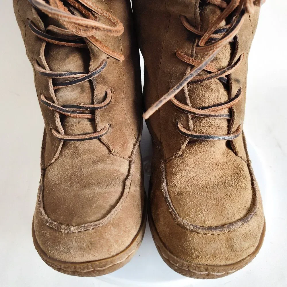 Steve Madden Camel Tan Shearling Lined Lace-up Suede 5.5 Square Toe Winter Boots